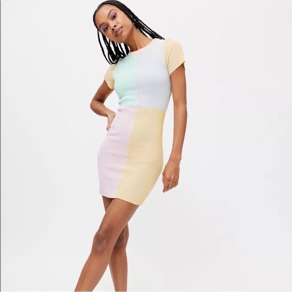 Pastel Colorblock Ribbed Knit Mini Dress - Multicolor - Picture 4 of 12